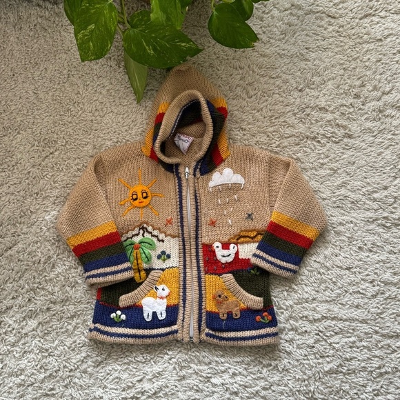 Handmade Children’s Peru Meych Peruvian Wool Sweater Jacket Size 2 Unisex - Picture 1 of 6